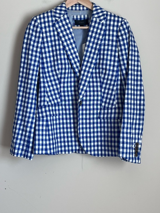 J. Crew Jackets & Blazers - NWT J. Crew Campbell Linen Blazer Blue White Gingham Check Sz 6